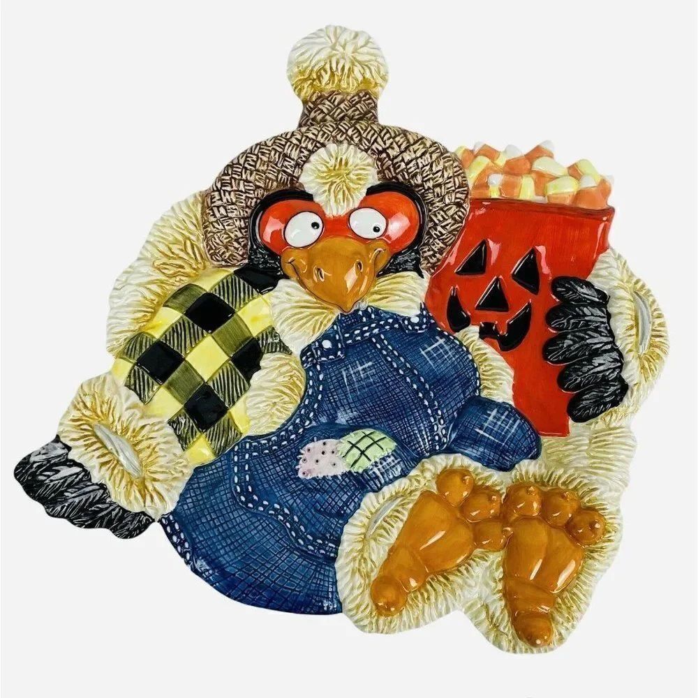 Fitz and Floyd Scary Crow Canape Plate Original Box Discontinued Halloween Fall